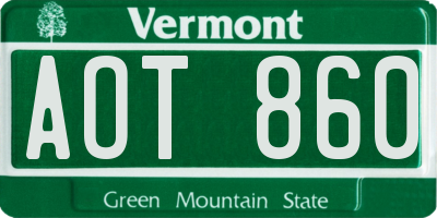 VT license plate AOT860