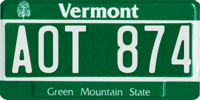VT license plate AOT874