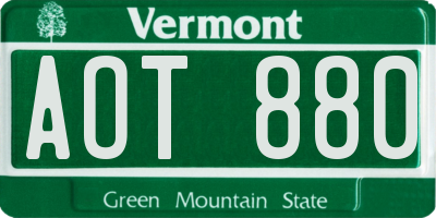 VT license plate AOT880
