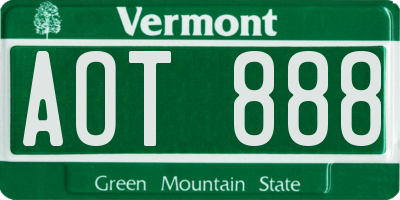 VT license plate AOT888