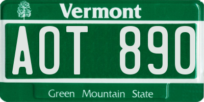 VT license plate AOT890