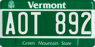 VT license plate AOT892