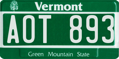 VT license plate AOT893