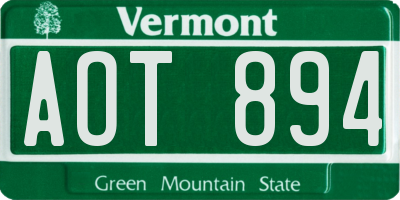 VT license plate AOT894