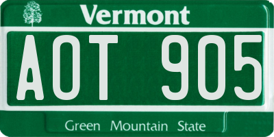 VT license plate AOT905
