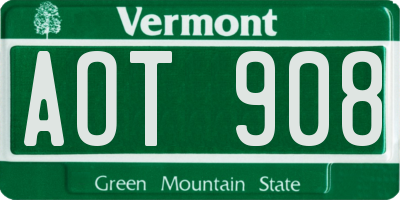 VT license plate AOT908