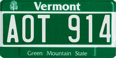 VT license plate AOT914
