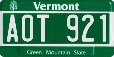 VT license plate AOT921