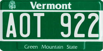 VT license plate AOT922