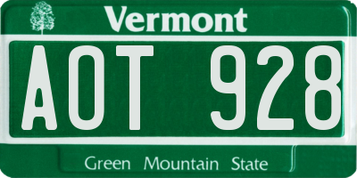VT license plate AOT928