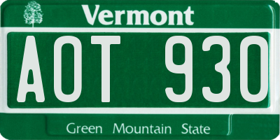 VT license plate AOT930