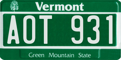 VT license plate AOT931