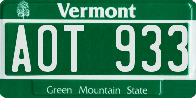 VT license plate AOT933