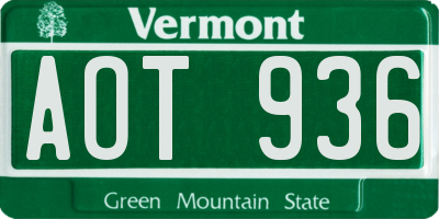 VT license plate AOT936
