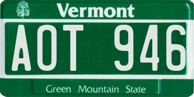 VT license plate AOT946