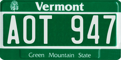 VT license plate AOT947