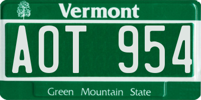 VT license plate AOT954