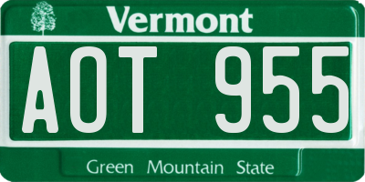 VT license plate AOT955
