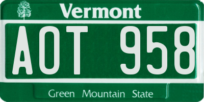 VT license plate AOT958