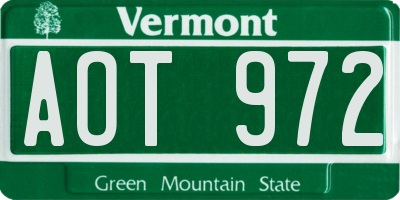 VT license plate AOT972