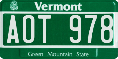 VT license plate AOT978
