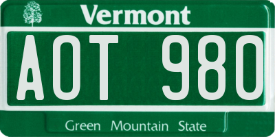 VT license plate AOT980