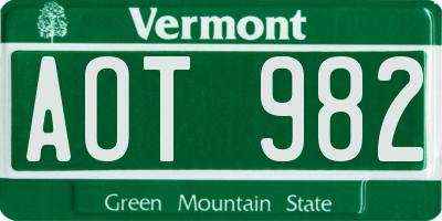 VT license plate AOT982