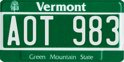 VT license plate AOT983