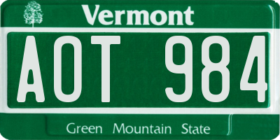 VT license plate AOT984