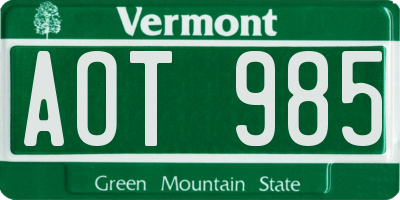 VT license plate AOT985