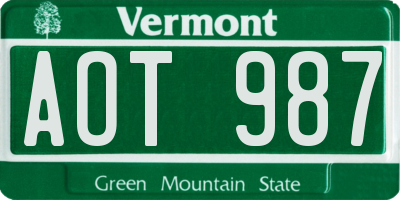 VT license plate AOT987