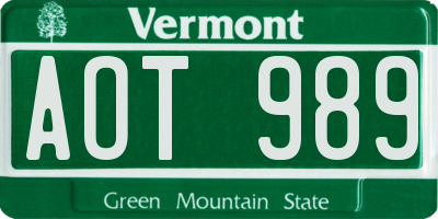 VT license plate AOT989