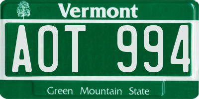 VT license plate AOT994