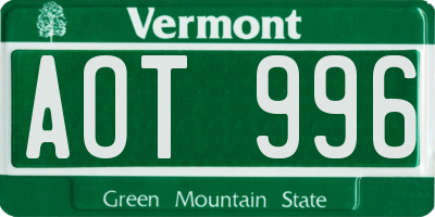 VT license plate AOT996