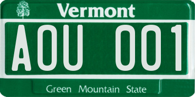 VT license plate AOU001