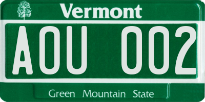 VT license plate AOU002
