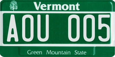 VT license plate AOU005