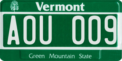 VT license plate AOU009