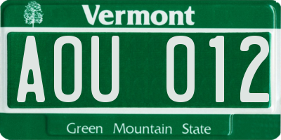 VT license plate AOU012