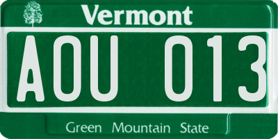 VT license plate AOU013