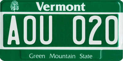 VT license plate AOU020
