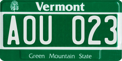 VT license plate AOU023