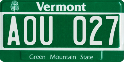 VT license plate AOU027