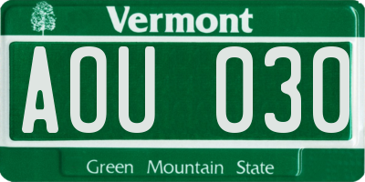 VT license plate AOU030