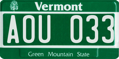 VT license plate AOU033