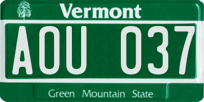 VT license plate AOU037