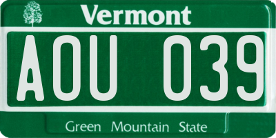 VT license plate AOU039