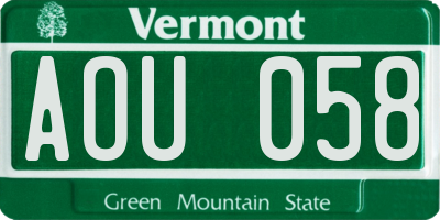 VT license plate AOU058