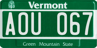 VT license plate AOU067