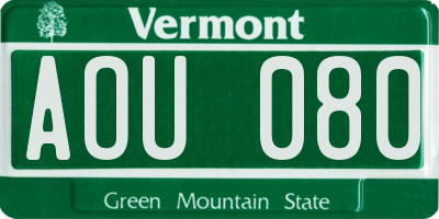 VT license plate AOU080